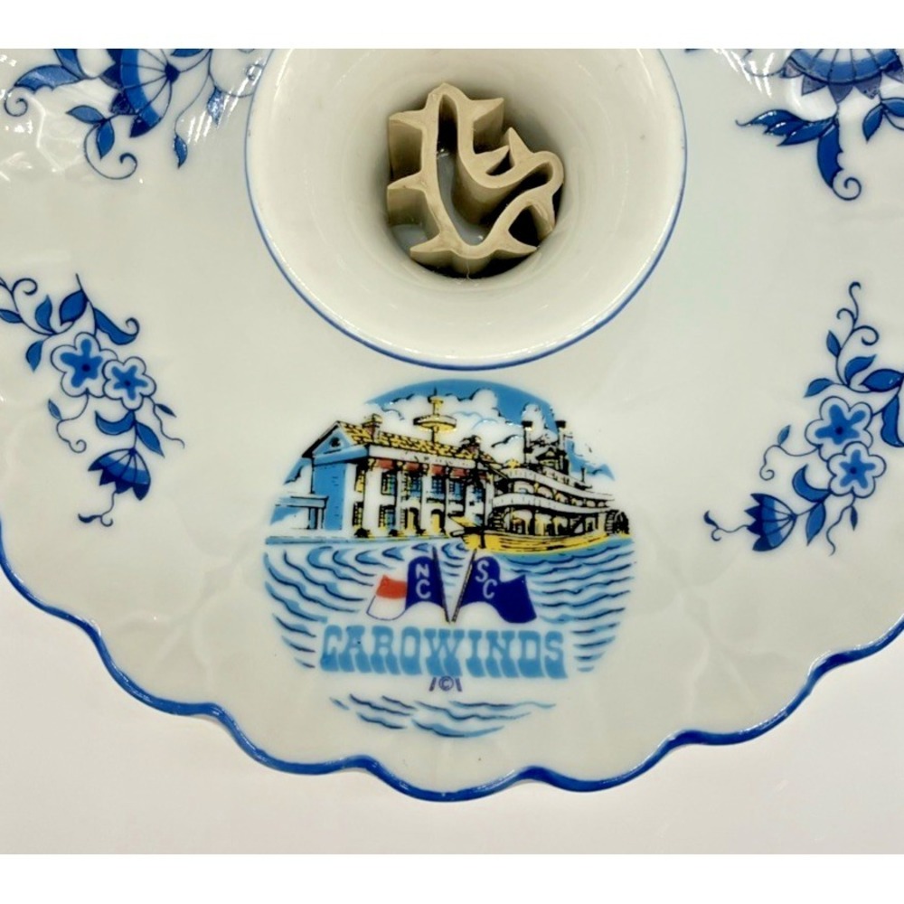 Vtg. NC SC Carowinds Souvenir Blue White Chamber Candle‎ Holder Amusement Park